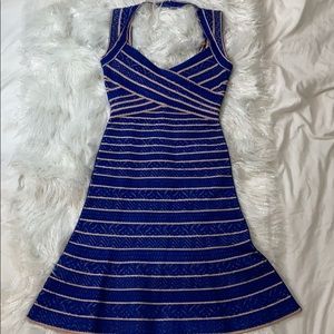 Herve Leger Blue Flare Dress